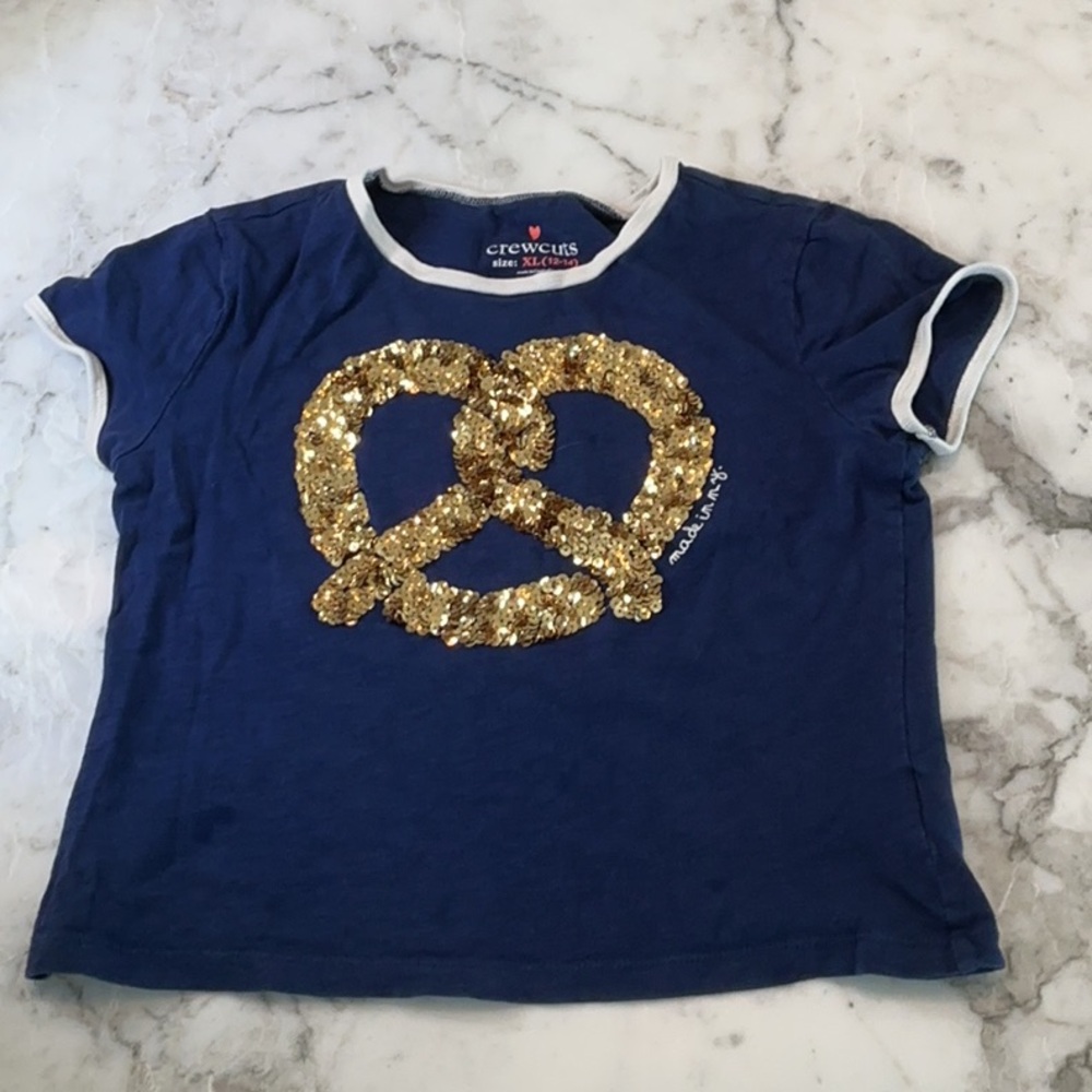 Crewcuts Blue and Gold Sequin Pretzel Tee